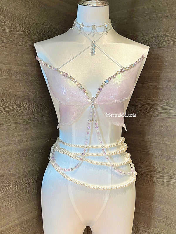Sparkling Rhinestone Butterfly Resin Mermaid Corset Bra Top Cosplay Costume Patent-Protected