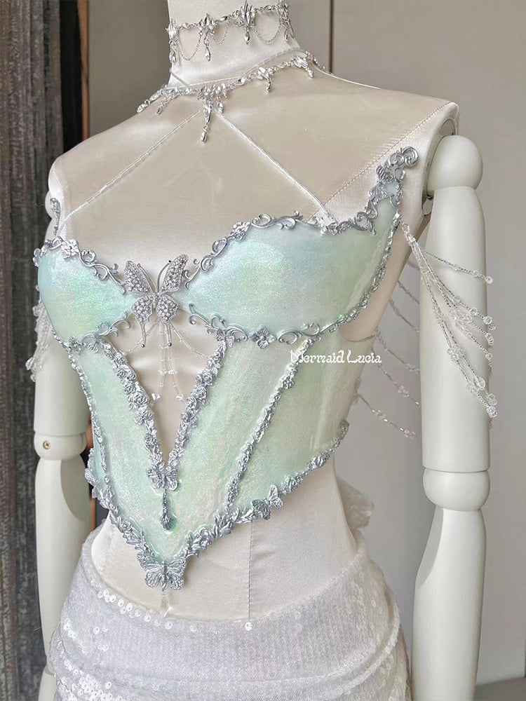 Crystal Fairy Butterfly Resin Mermaid Corset Bra Top Cosplay Costume P