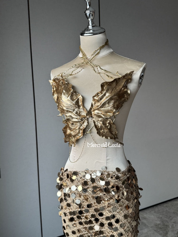 Golden Leaf Resin Mermaid Corset Bra Top Cosplay Costume Patent-Protec Mermaid Lucia Official Golden Leaf Resin Mermaid Corset Bra Top Cosplay Costume Patent-Protec Mermaid Lucia Official