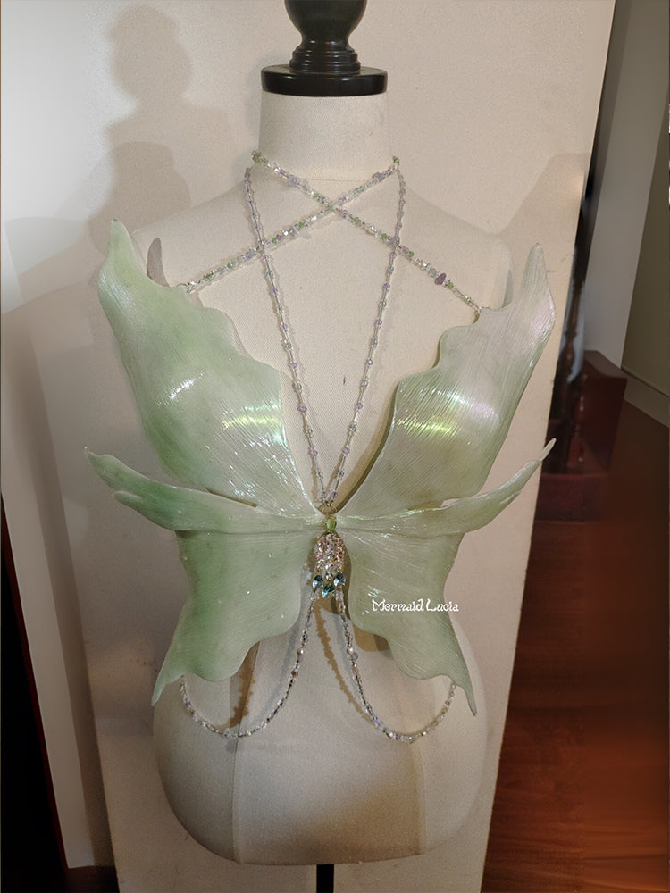 Light Green Pearl Glossy Resin Mermaid Corset Bra Top Cosplay Costume