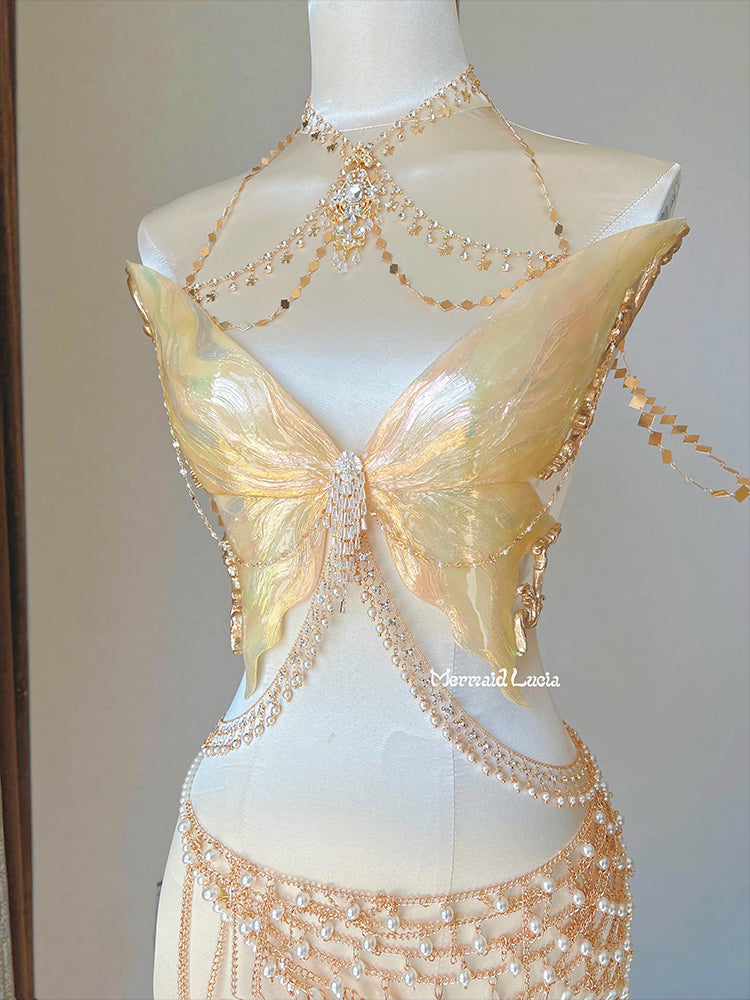 Gilded Dancing Butterfly Resin Mermaid Corset Bra Top Cosplay Costume