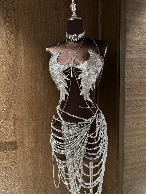Silver Color Angel Wings Resin Porcelain Mermaid Corset Bra Top Cosplay Costume Patent-Protected