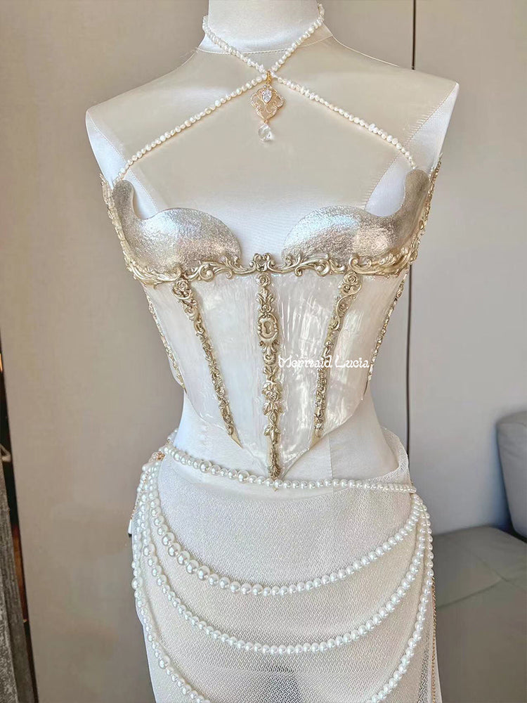 Baroque Pearl Luster Resin Mermaid Corset Bra Top Cosplay Costume Patent-Protected