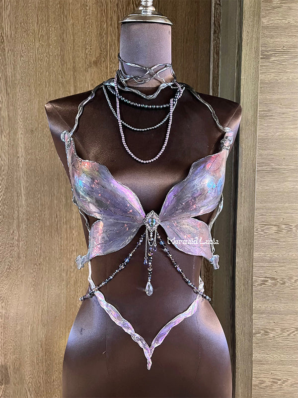 Midsummer Night Illusion Butterfly Resin Mermaid Corset Bra Top Cosplay Costume Patent-Protected