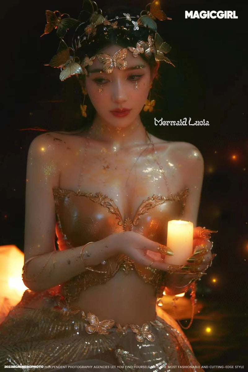 Moonstone Butterfly Resin Mermaid Corset Bra Top Cosplay Costume Patent-Protected