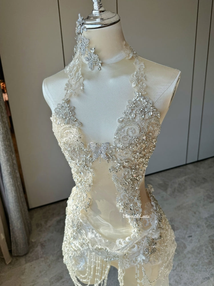 Lace Crystal fantasy ensemble top for cosplay, performances and photoshoots