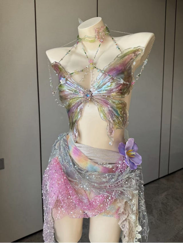 Rainbow Butterfly Ballet Fantasy Resin Mermaid Corset Bra Top Patent Protection