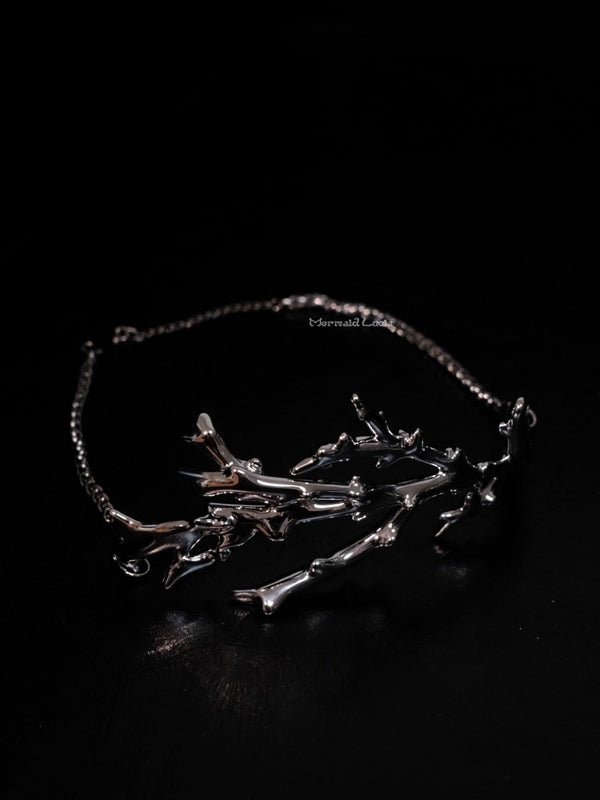 Handmade Sculptural Branch Silver Necklace for Photo Sessions