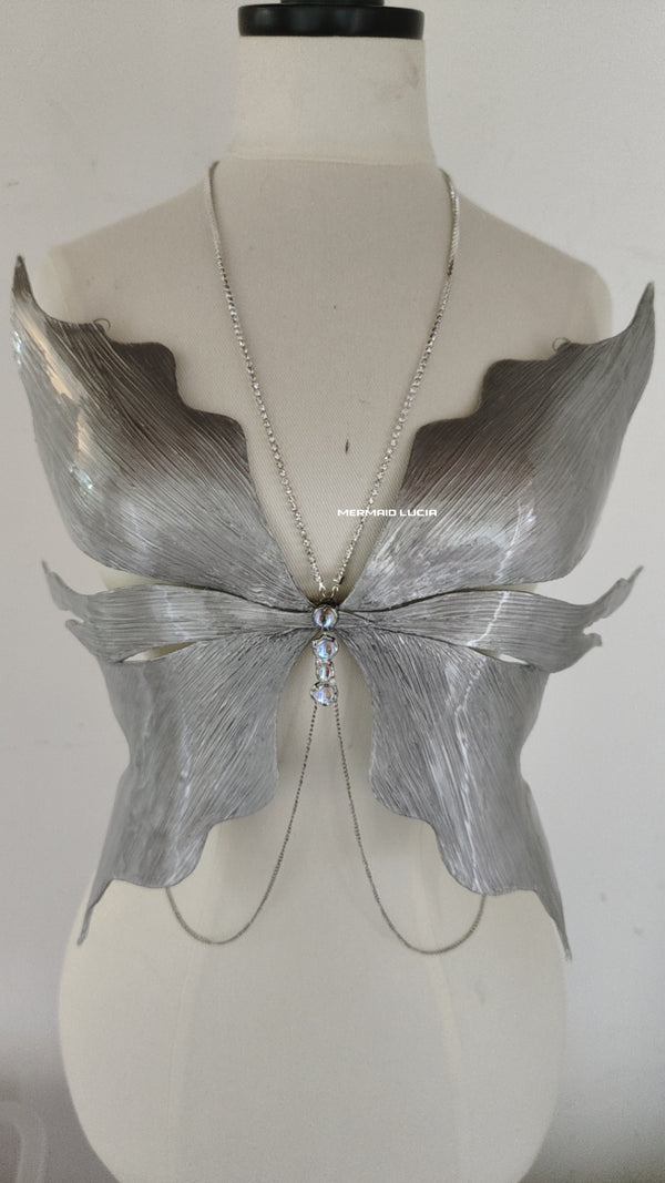 Grey Pearl Glossy Resin Mermaid Corset Bra Top Cosplay Costume Patent-Protected