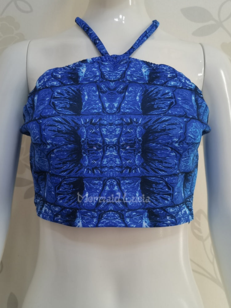 Crocodile print fabric fishtail blue magic pattern suit