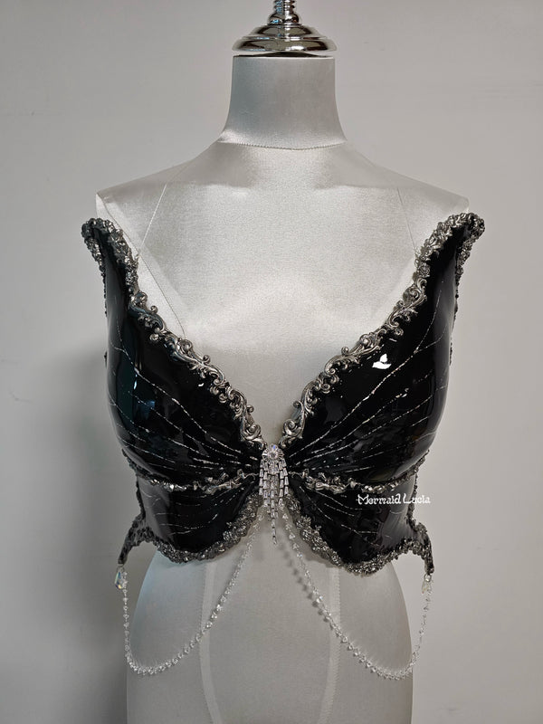 Black Glaze Butterfly Resin Mermaid Corset Bra Top Cosplay Costume Patent-Protected