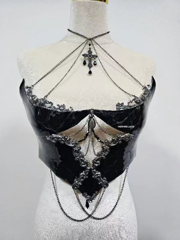 Black Rose Gothic Blood Resin Mermaid Corset Bra Top Cosplay Costume Patent-Protected