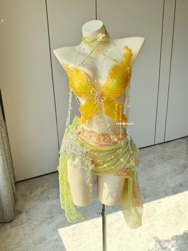 Bright Butterfly Glamour Resin Mermaid Corset Bra Top Cosplay Costume Patent-Protected