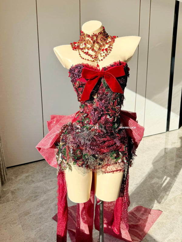 Crimson Bow Floral Ensemble Costume Patent-Protected
