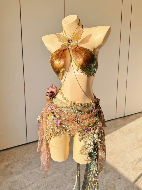 Dark Brown Scaled Butterfly Resin Mermaid Corset Bra Top Cosplay Costume Patent-Protected