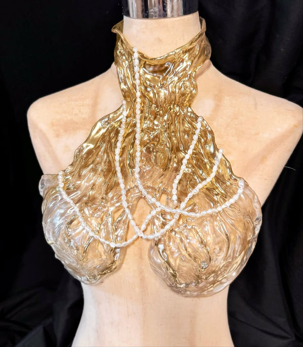 Gilded Flowing Spring Water Pearls Resin Mermaid Corset Bra Top Cosplay Costume Patent-Protected