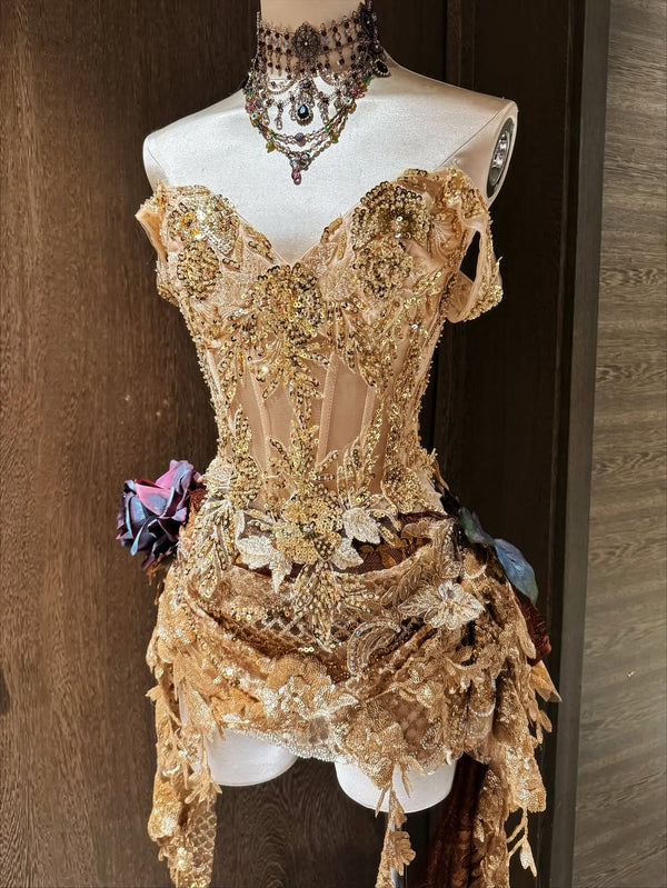 Golden Brocade Elegance Ensemble Top Costume Patent-Protected