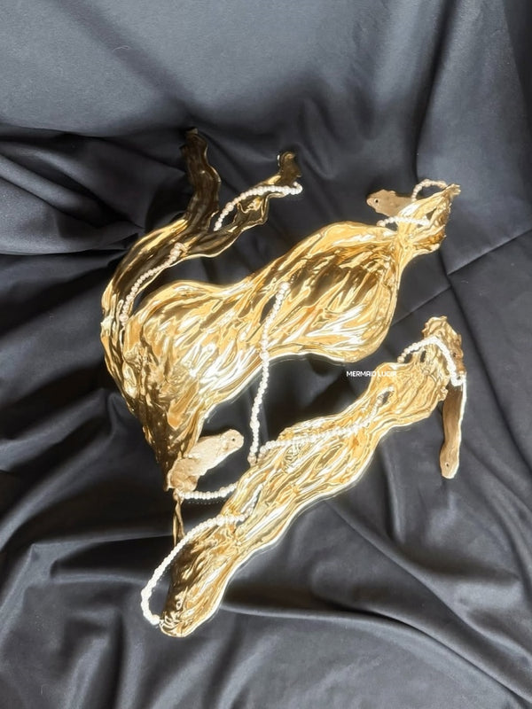 Golden Pearl Wrapped Elegance Resin Mermaid Corset Bra Top Cosplay Costume Patent-Protected