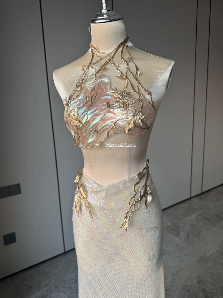 Golden vine twining Resin Corset Bra Top Cosplay Costume Patent-Protec Mermaid Lucia Official Golden vine twining Resin Corset Bra Top Cosplay Costume Patent-Protec Mermaid Lucia Official