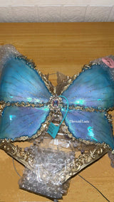 Fantasy Blue Waterlily Butterfly Resin Mermaid Corset Bra Top Cosplay Costume