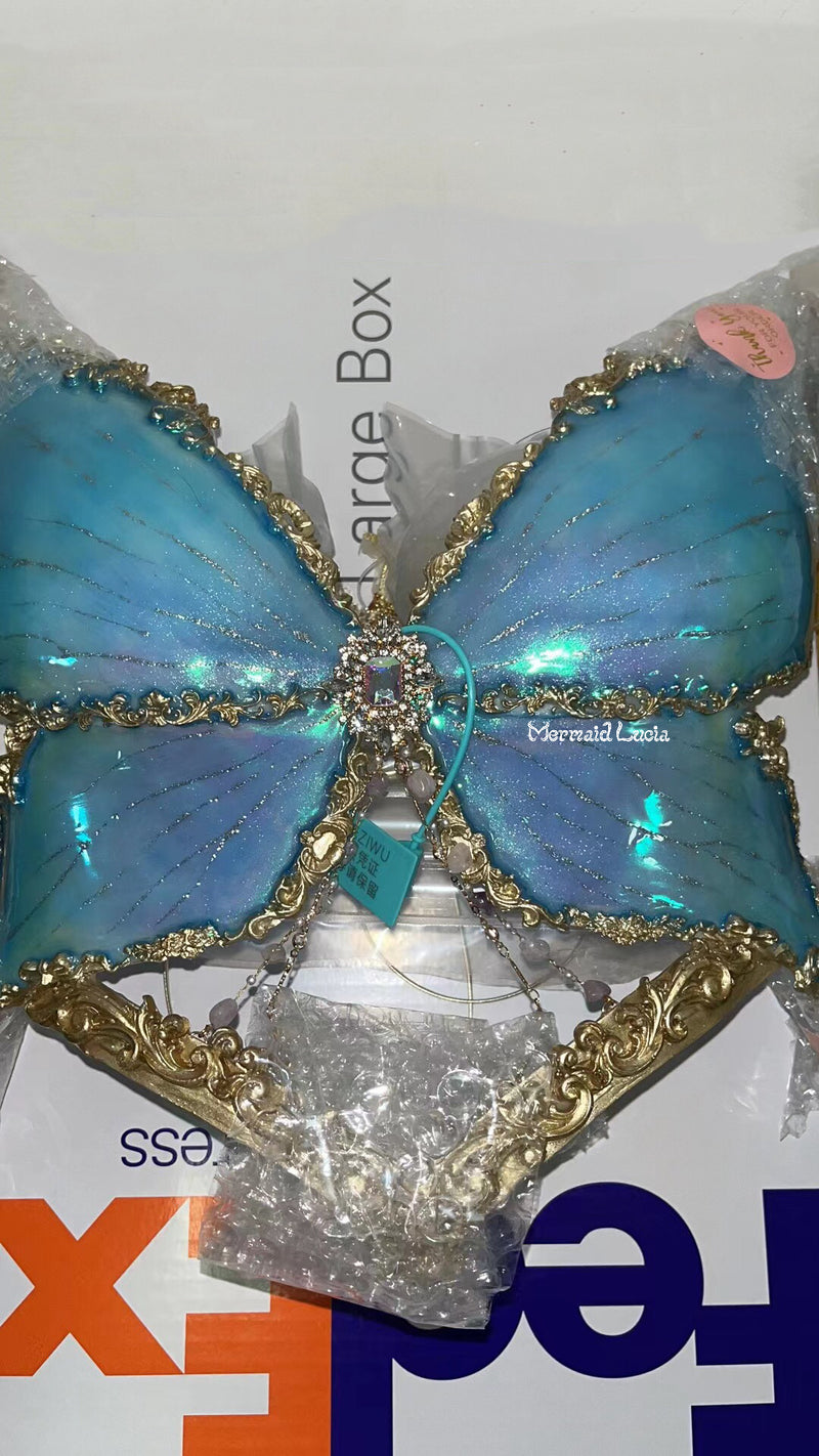 Black Sparkling Rhinestone Butterfly Resin Mermaid Corset Bra Top Cosp