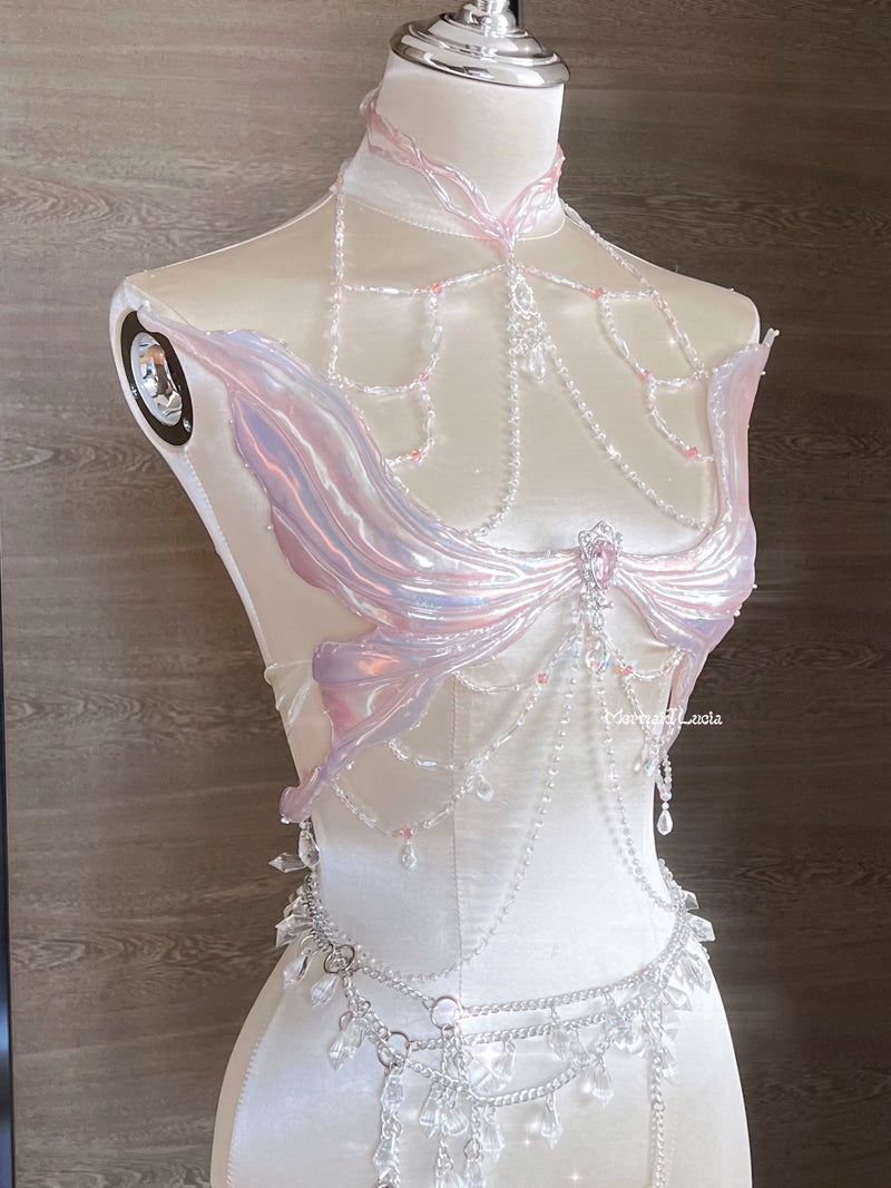 Pink Shimmering Angel Wings Resin Mermaid Corset Bra Top Cosplay Costume Patent-Protected