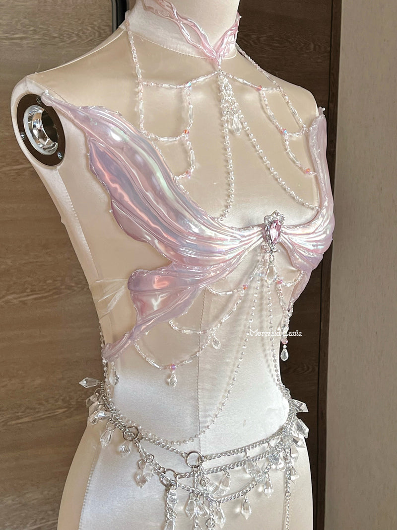 Pink Shimmering Angel Wings Resin Mermaid Corset Bra Top Cosplay Costume Patent-Protected