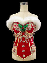Christmas Beauty Luxurious Waist-Cinching Faux Fur Corset Garment Top Bodice Bustier Girdle
