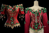 Christmas Beauty Luxurious Waist-Cinching Long-Sleeve Corset Garment Top Bodice Bustier Girdle
