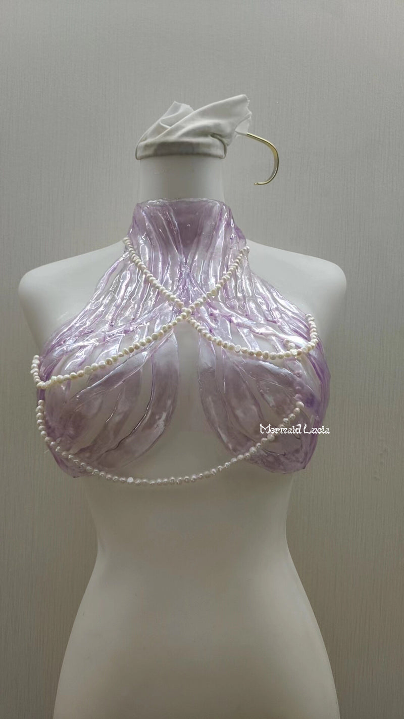 Purple Lavender Diamond Flowing Spring Water Pearls Resin Mermaid Corset Bra Top Cosplay Costume Patent-Protected