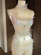 Lilac Crystal Phalaenopsis Resin Porcelain Mermaid Corset Bra Top Cosplay Costume Patent-Protected