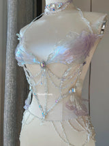 Lilac Crystal Phalaenopsis Resin Porcelain Mermaid Corset Bra Top Cosplay Costume Patent-Protected