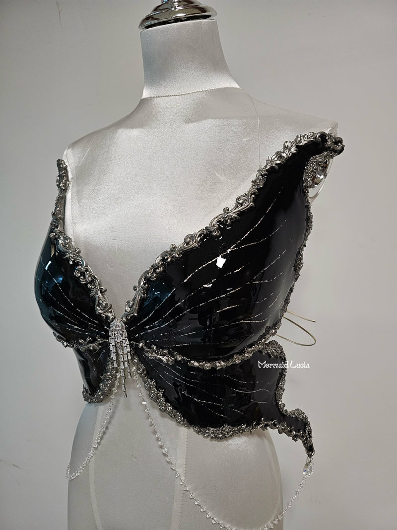 Black Glaze Butterfly Shells Resin Porcelain Mermaid Corset Bra Top Cosplay Costume Patent-Protected