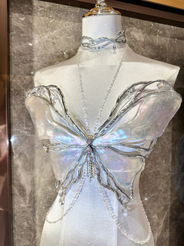 Ice Rift Crystal Butterfly Zirconia Resin Porcelain Mermaid Corset Bra Top Cosplay Costume Patent-Protected