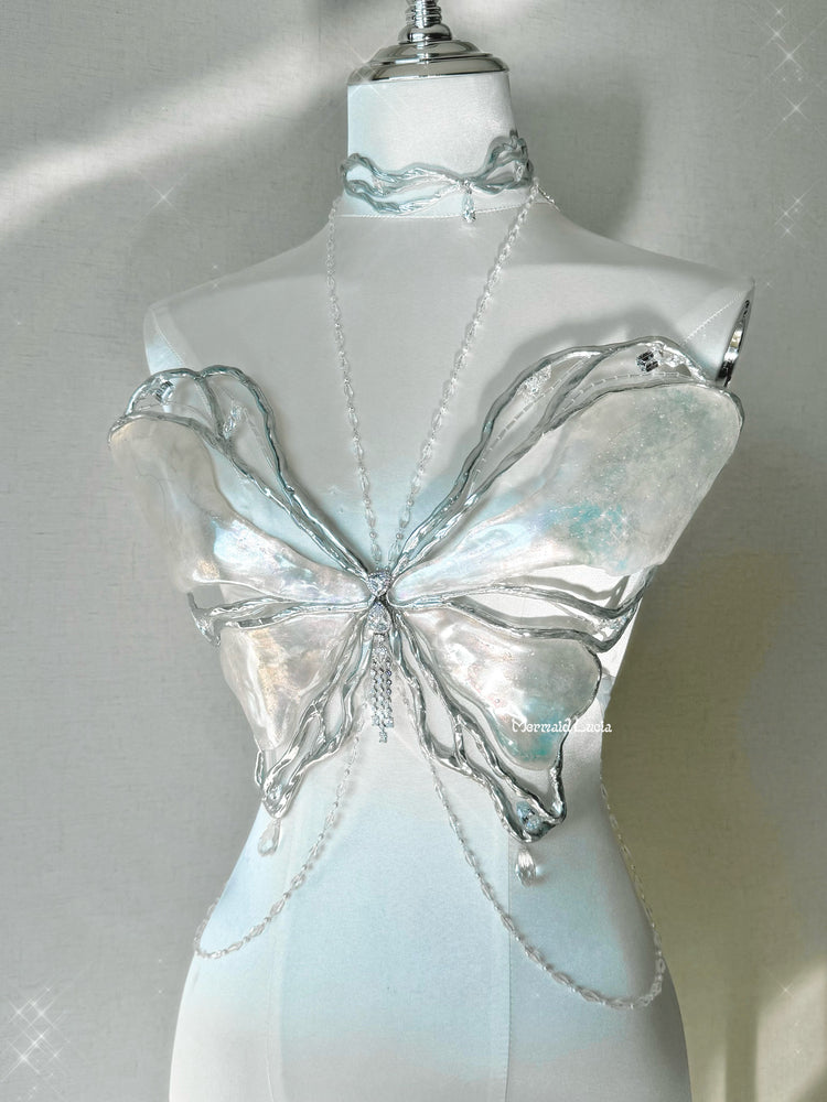 Ice Rift Crystal Butterfly Zirconia Resin Porcelain Mermaid Corset Bra Top Cosplay Costume Patent-Protected