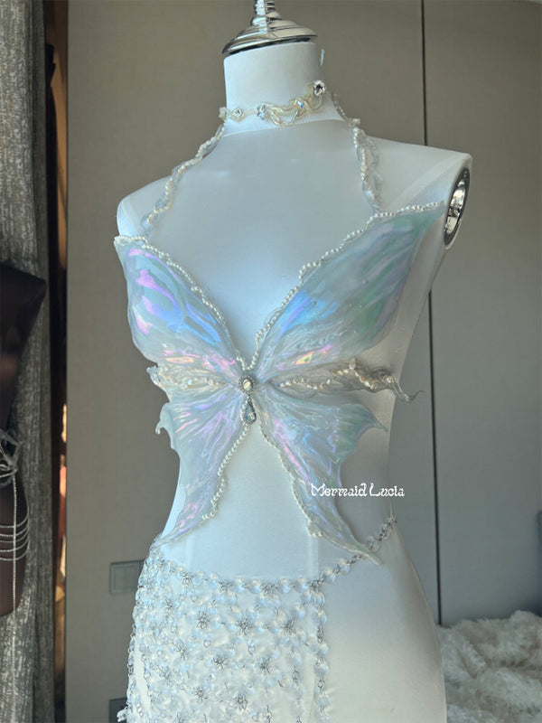 Crystal Iridescent Butterfly Princess Resin Mermaid Corset Bra Top Cosplay Costume Patent-Protected
