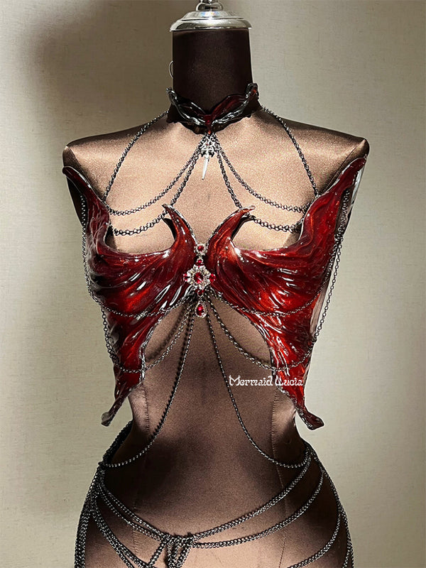 Bleeding Gothic Wings Resin Mermaid Corset Bra Top Cosplay Costume Patent-Protected