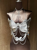 Silver Butterfly Blossom Resin Mermaid Corset Bra Top Cosplay Costume Patent-Protected