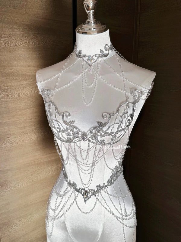 Silver Egypt Cleopatra Resin Porcelain Mermaid Corset Bra Top Cosplay Costume Patent-Protected
