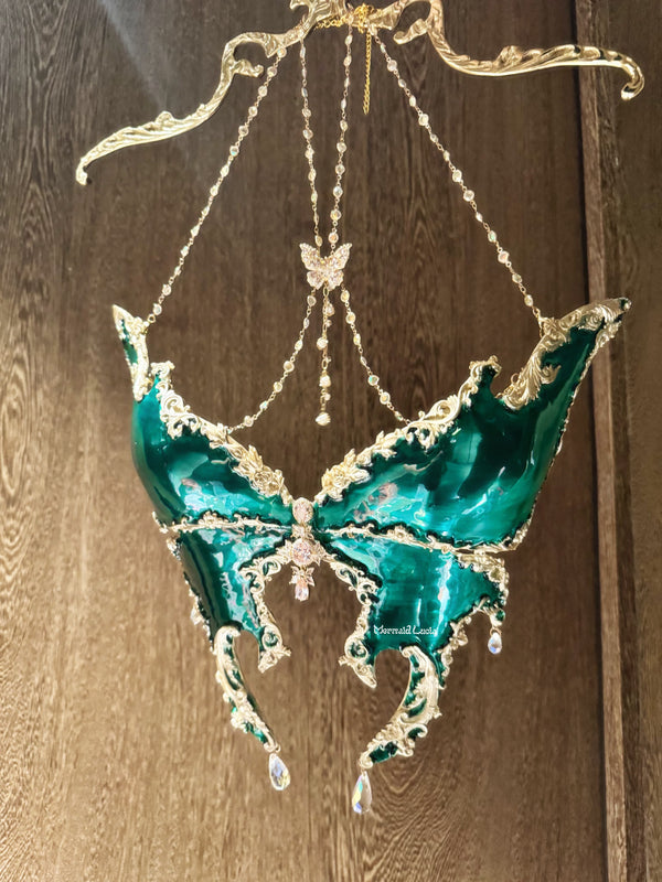 Dark Green Luna Moth Resin Mermaid Corset Bra Top Cosplay Costume Patent-Protected