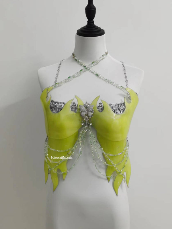 Light Green Siren Tears Resin Mermaid Corset Bra Top Cosplay Costume P