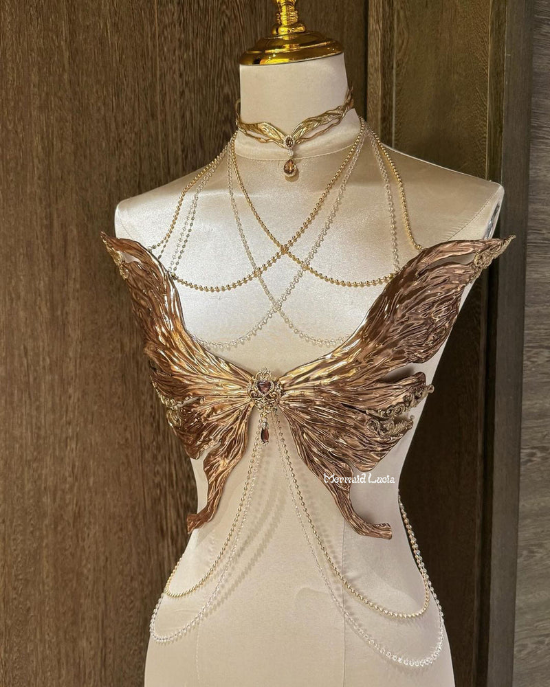 Golden Filigree Butterfly Resin Mermaid Corset Bra Top Cosplay Costume Patent-Protected