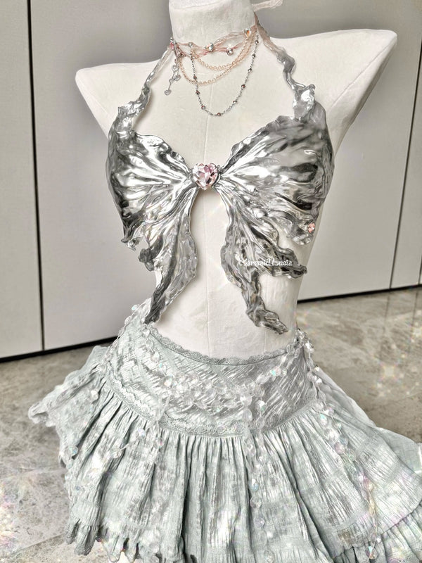 Silver Heart Bow Resin Porcelain Mermaid Corset Bra Top Cosplay Costume Patent-Protected