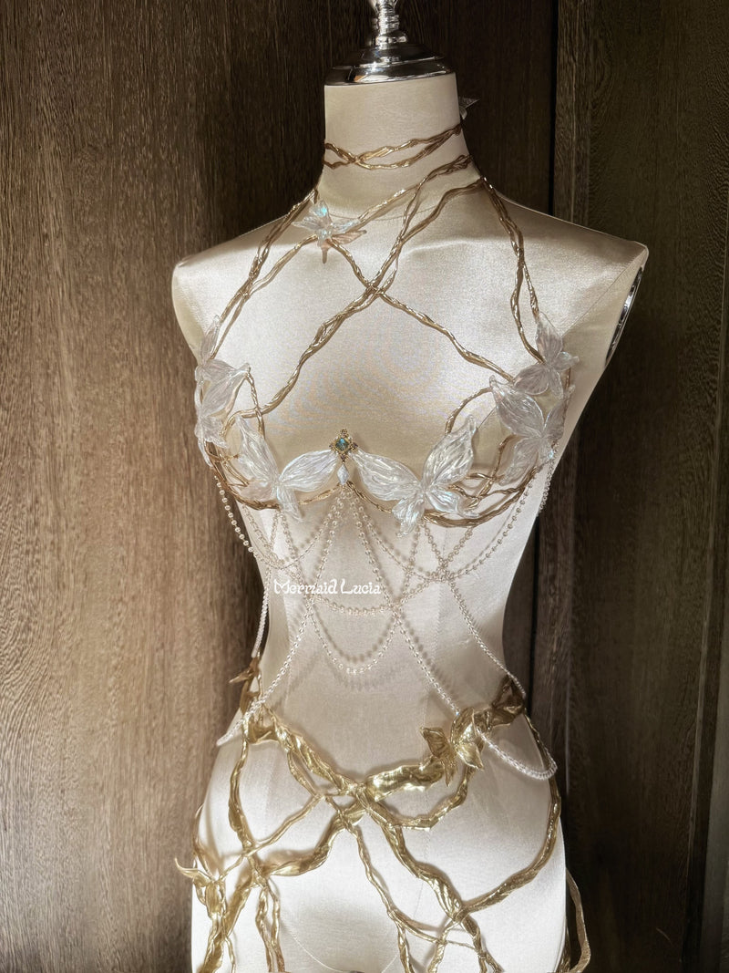 Butterfly Flurry Resin Porcelain Mermaid Corset Bra Top Cosplay Costume Patent-Protected