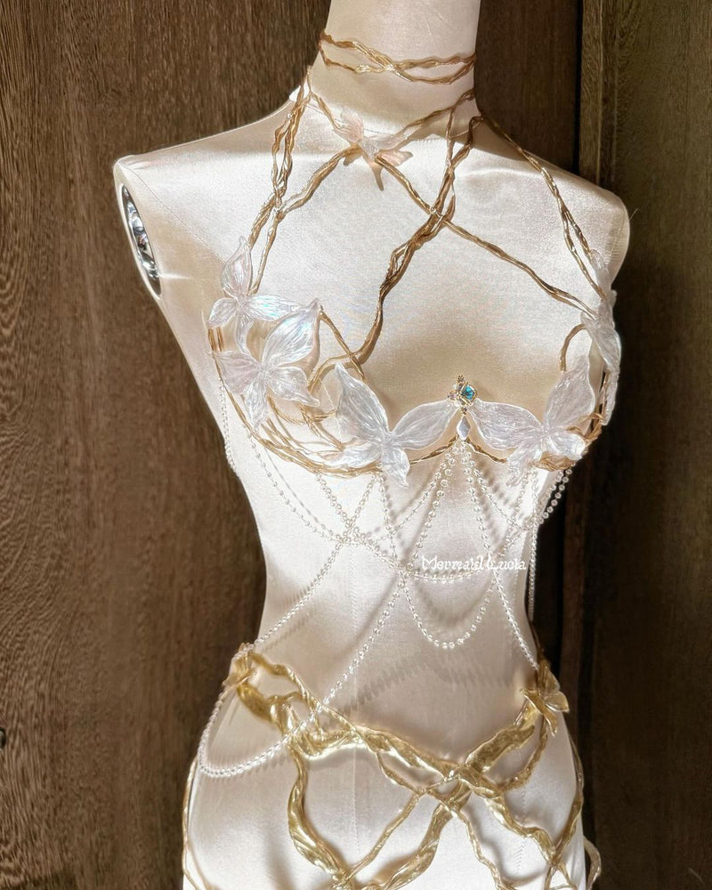 Butterfly Flurry Resin Porcelain Mermaid Corset Bra Top Cosplay Costume Patent-Protected