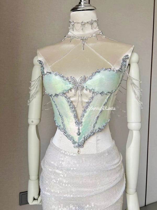 Crystal Fairy Butterfly Resin Mermaid Corset Bra Top Cosplay Costume Patent-Protected