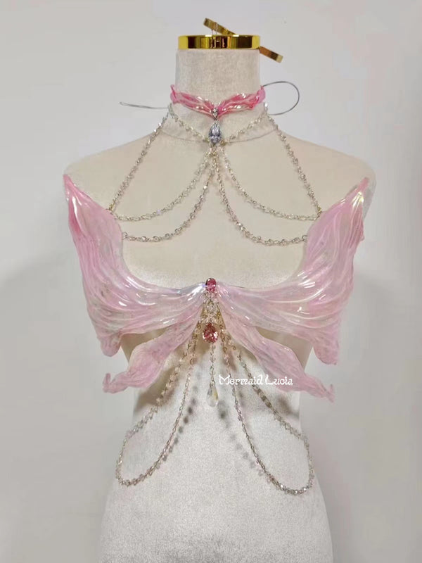 Pink Shimmering Angel Wings Resin Mermaid Corset Bra Top Cosplay Costume Patent-Protected