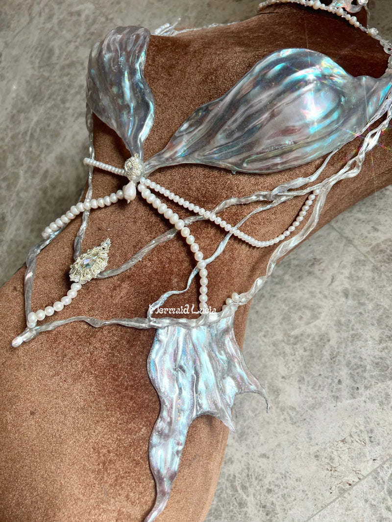 Luminous Seashell Siren Angel Resin Mermaid Corset Bra Top Cosplay Cos