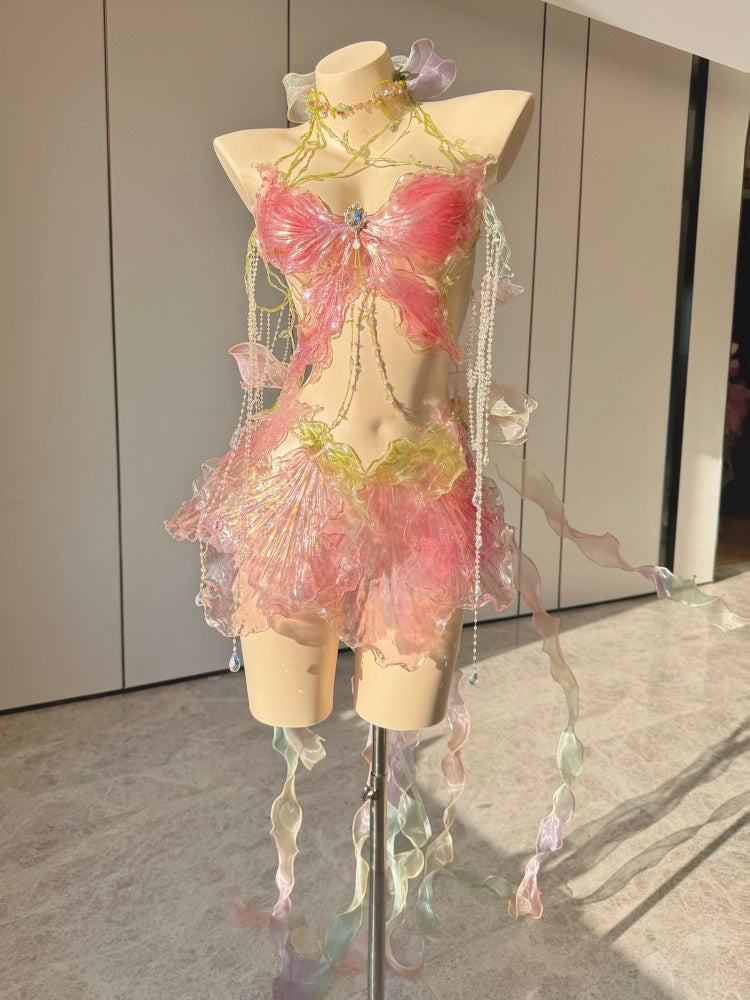 Iridescent Butterfly Pink resin mermaid corset