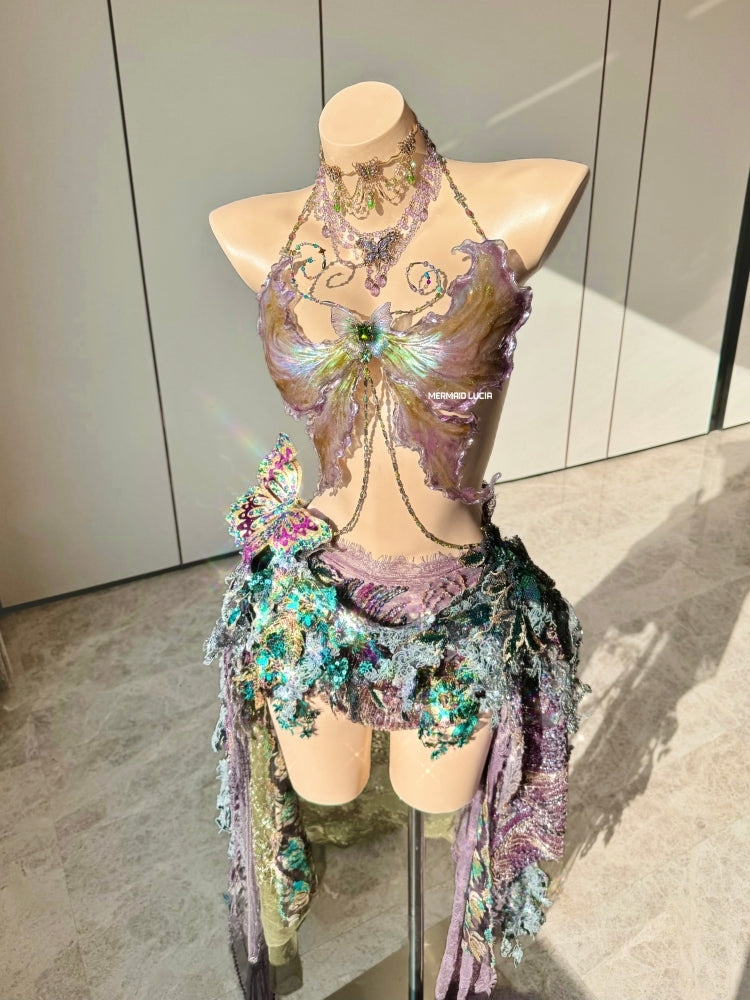 Lavender Holographic Wing resin mermaid corset